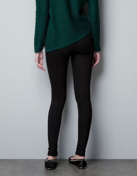 Zara Leggings with Zippers in Black | Lyst