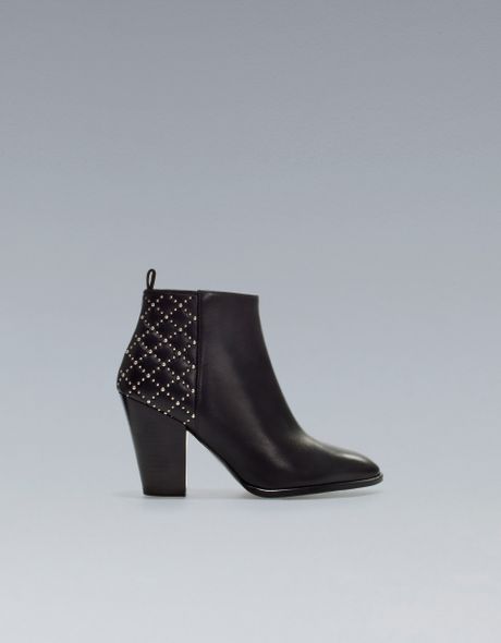 Zara Quilted High Heel Ankle Boot in Black