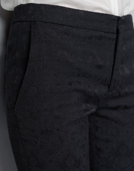 Zara Skinny Jacquard Pants in Black