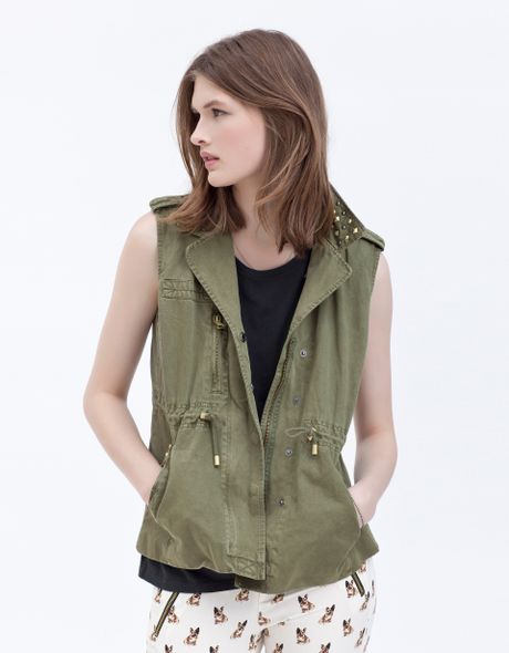 Zara Studded Vest in Green (khaki)
