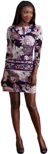 Donna Morgan Three-quarter Sleeve Drop Torso with Front Slit and Border Detail - Lyst