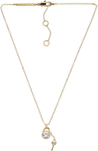 Michael Kors Padlock Key Charm Necklace in Gold (gold tone) | Lyst