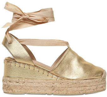 Ralph Lauren Metallic Calf Espadrille Wedges - Lyst