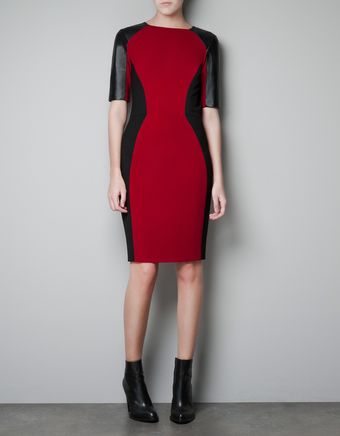 Zara Bodycon Dress with Leather Details - Lyst