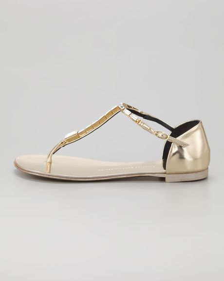 Giuseppe Zanotti Jeweled Tstrap Flat Thong Sandal in Gold | Lyst