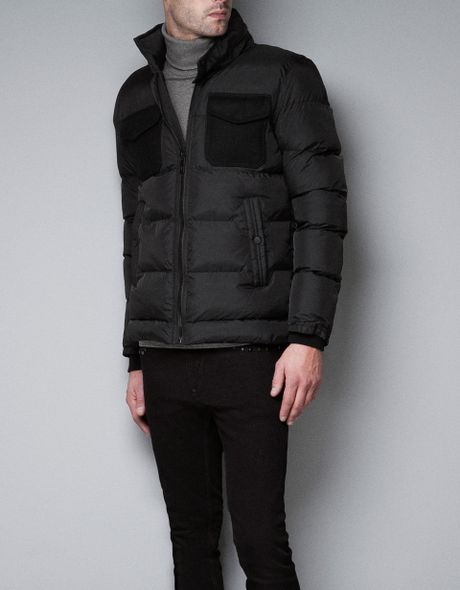 Zara Hooded Puffer Jacket with Contrasting Pockets in Black for Men | Lyst