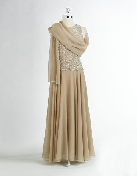 j kara beaded gown and chiffon scarf