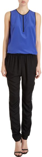 L'Agence Leather Trim Sleeveless Top - Lyst