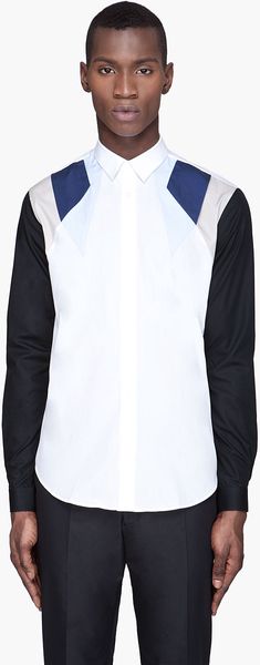 Mugler White and Blue Color blocked Button Up Shirt - Lyst