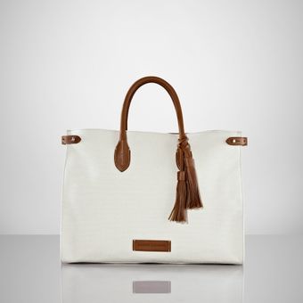 Ralph Lauren Canvas Leather Tassel Tote - Lyst