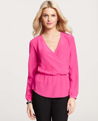 Ann Taylor Petite Silk Peplum Wrap Blouse - Lyst