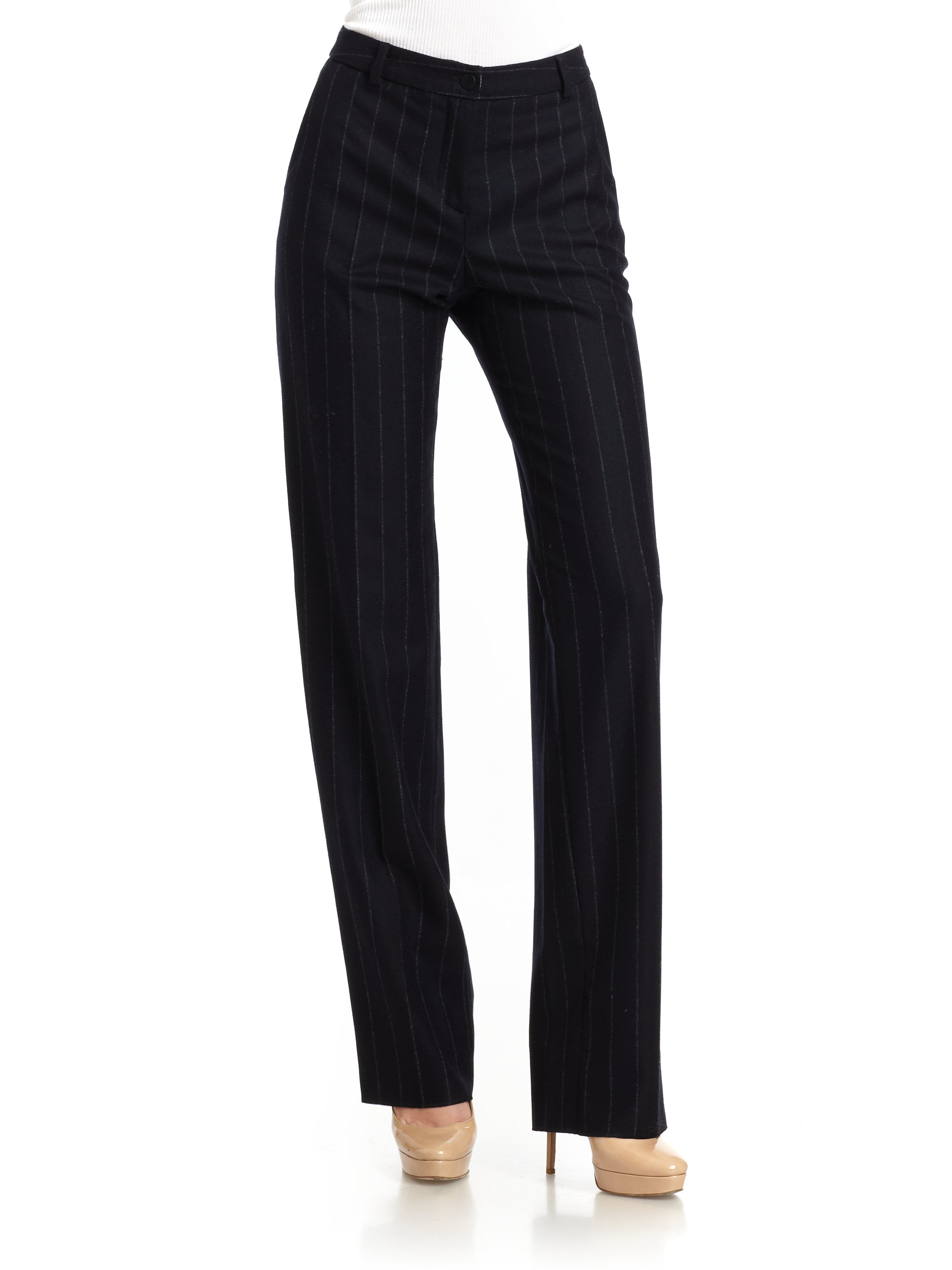 Giorgio Armani Wool Pinstripe Pants in Black (navy) | Lyst
