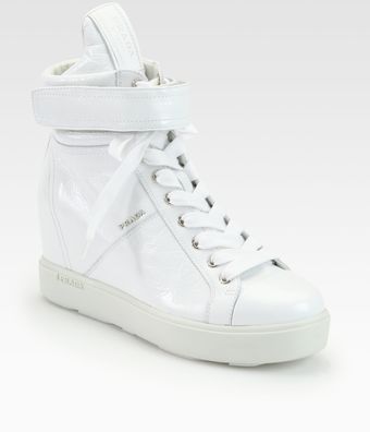 Prada Patent Leather High Top Wedge Sneakers - Lyst