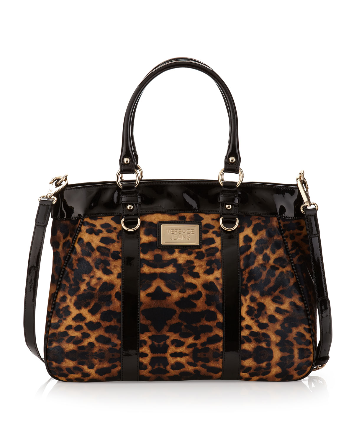 Versace Jeans Couture Leopard Print Handbag in Black | Lyst