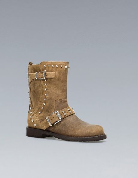 zara studded flat ankle boots