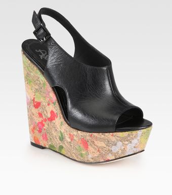 Alice + Olivia Sonia Leather Paint Splatter Cork Wedges - Lyst