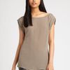Alice + Olivia Silk Hilow Boatneck Top in Beige (taupe) - Lyst