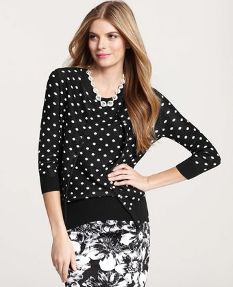 Ann Taylor Dot Jacquard Cardigan - Lyst