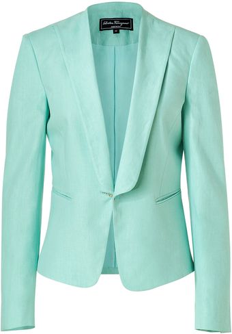 Ferragamo Turquoise Linen Blazer - Lyst