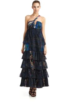 Giorgio Armani Asymmetrical Tiered Pleated Silk Gown - Lyst