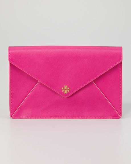 Tory Burch Robinson Envelope Clutch Bag Large in Purple - Lyst