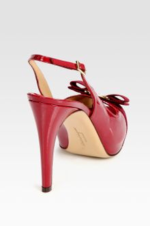 Ferragamo Patent Leather and Grosgrain Ribbon Slingback Peep Toe Bow Pumps - Lyst