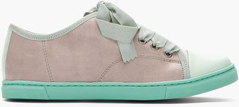 Lanvin Seafoam Green Ribbonlaced Leather Sneakers - Lyst