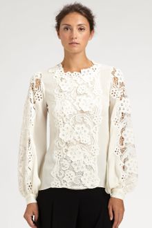 Oscar de la Renta Lacetrimmed Silk Blouse - Lyst