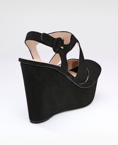 Prada Suede Platform Wedges in Black - Lyst