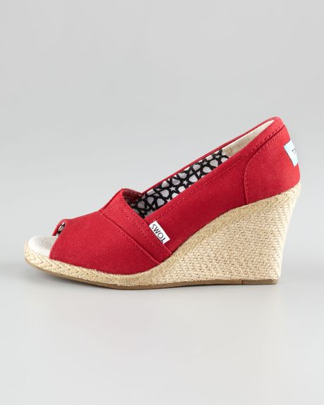 Toms Canvas Espadrille Wedge in Red | Lyst