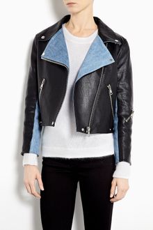 Acne Rita Leather Jacket with Denim Panels - Lyst