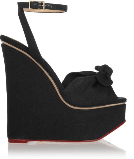 Charlotte Olympia Meredith Canvas Wedge Sandals in Black | Lyst