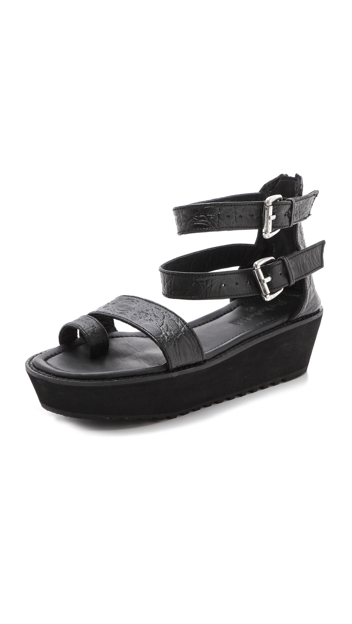 Shakuhachi Mock Croc Platform Sandals in Black Lyst