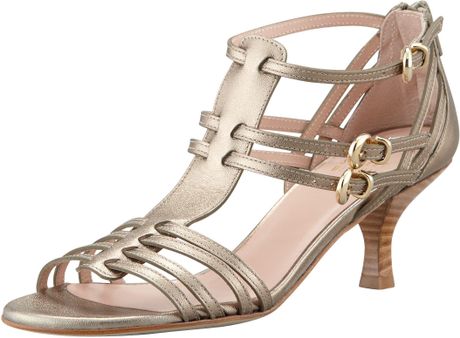 ... Weitzman Huarache Mid Heel Gladiator Sandal in Gold (pewter) | Lyst