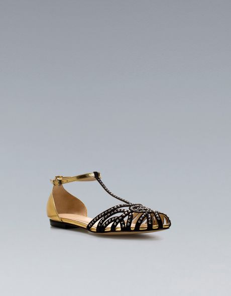 zara flat gold sandals