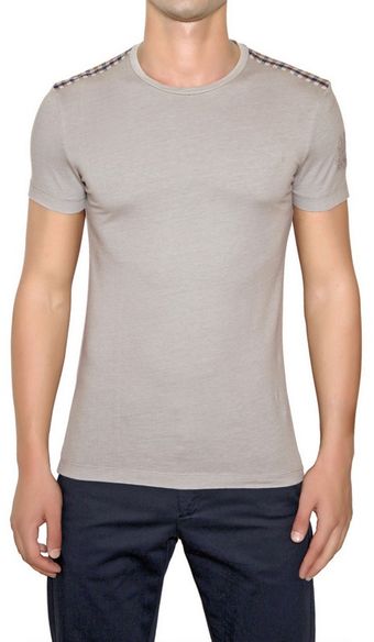 Aquascutum Cotton Jersey Checked Details T-Shirt - Lyst