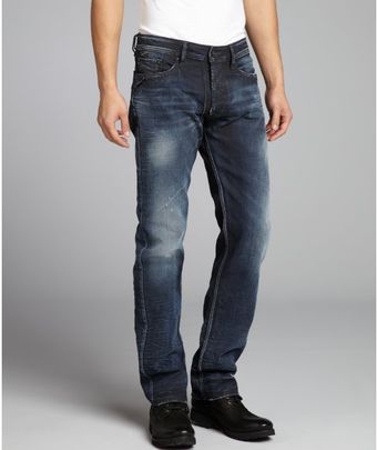 Diesel Dark Blue Distressed Cotton Mennit Straight Leg Jeans - Lyst