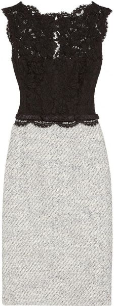 Valentino Belted Lace and Tweed Dress - Lyst