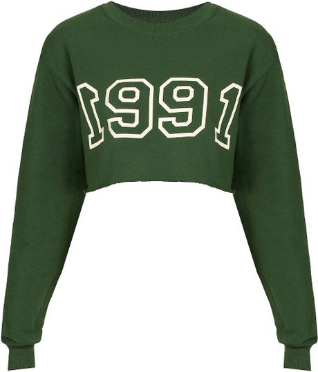 Topshop Crop Sweat By Tee and Cake in Green dark green  Lyst