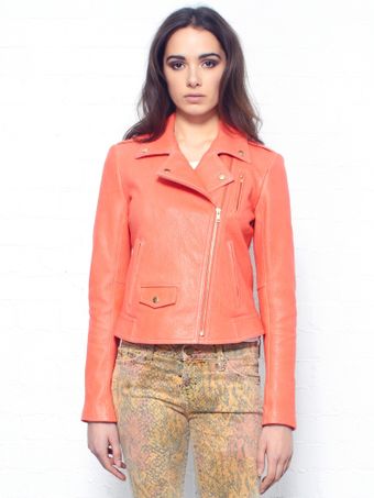 Theory Elenian Coral Leather Biker Jacket - Lyst