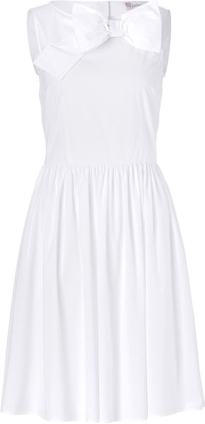 Valentino Red White Stretch Cotton Bow Dress - Lyst
