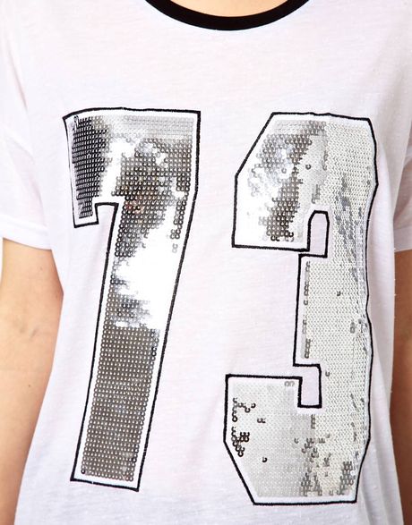 Asos Collection Asos Long Line Tshirt with Sequin Numbers in White ...