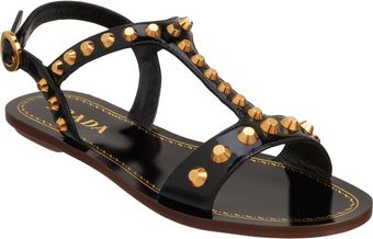 Prada Studded T-Strap Sandals - Lyst