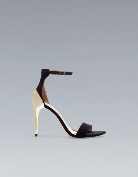 Zara Combination High Heel Sandal in Gold (black) | Lyst