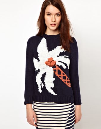 Boutique By Jaeger Palm Tree Intarsia Hand Knitted Jumper - Lyst