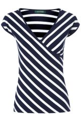 Lauren by Ralph Lauren Short Sleeved Wrap Neck Striped Top