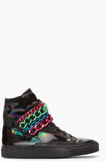 Raf Simons Black Holographic Tricolor Chained Velcro Sneakers - Lyst