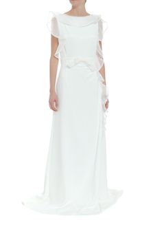 Valentino Long Dress with Bow Belt and Lateral Frill Details - Lyst