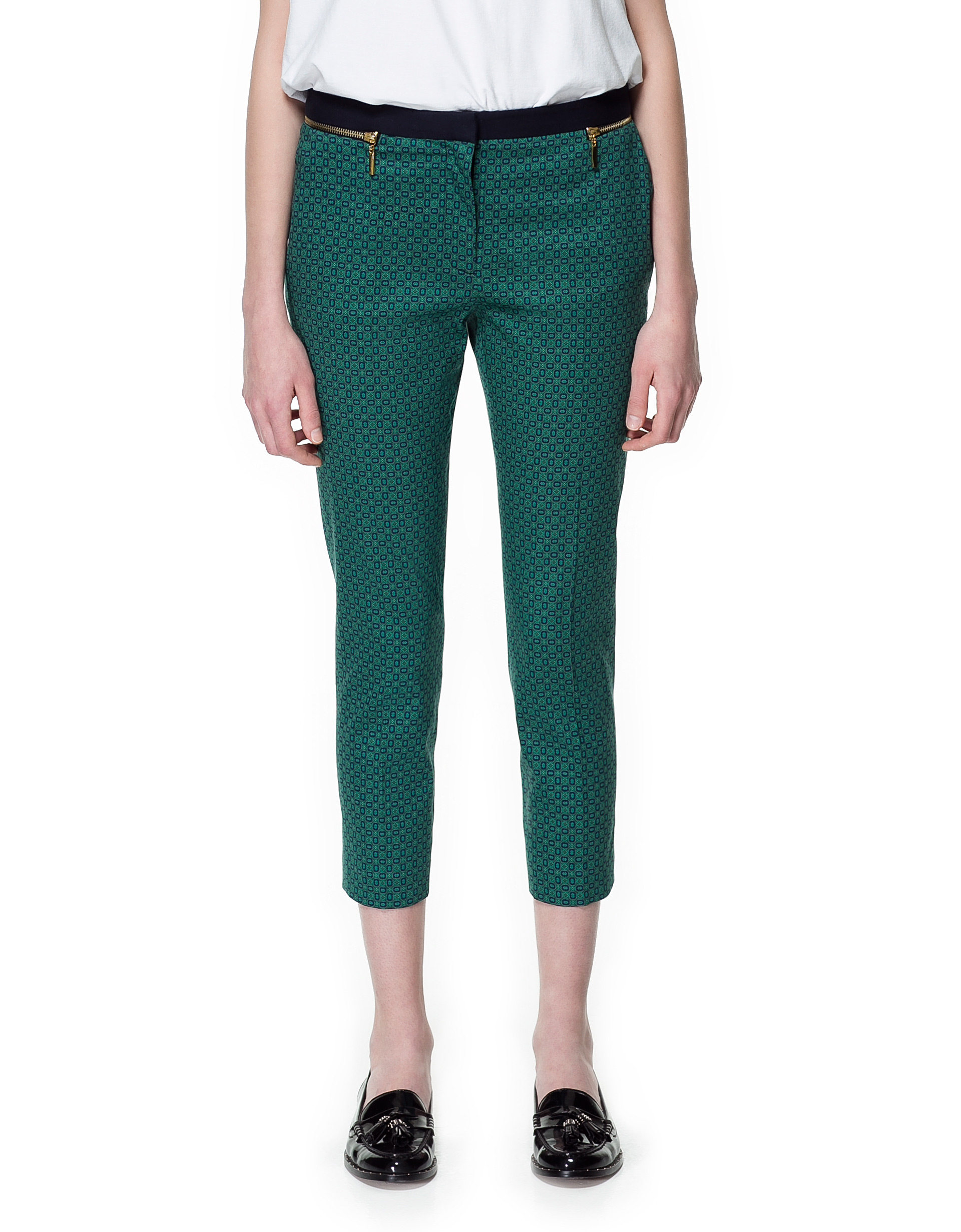 Zara Trousers with Tie Print in Green (emerald green) Lyst