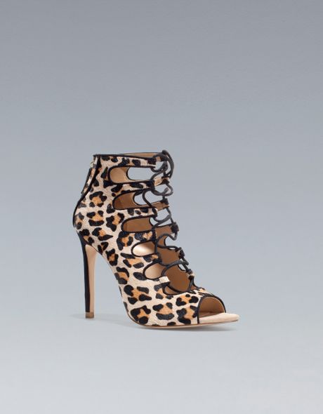Zara Leopard Print Ankle Boot Sandal in Animal (leopard) | Lyst